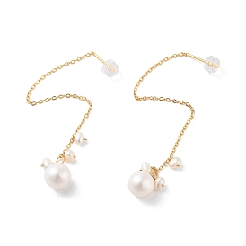 Boucles d'oreilles rondes en perles naturelles pour femmes, fil d'oreille en argent sterling