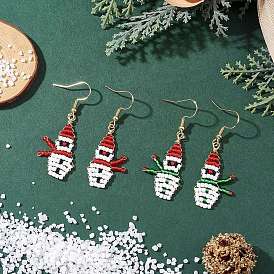 TOHO Round Seed Beads Dangle Earrings, Snowman, with 304 Stainless Steel Earring Hooks, Golden