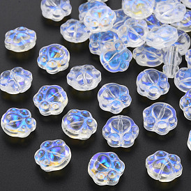 Transparent Electroplate Glass Beads, AB Color Plated, Paw Print
