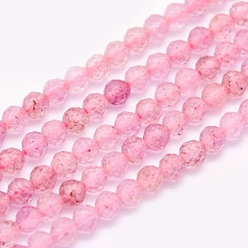 Naturel de fraise de quartz brins de perles, ronde, facette