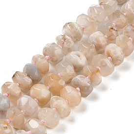 Natural Cherry Blossom Agate Beads Strands, Flat Round