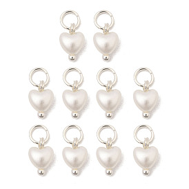 Подвески из искусственного жемчуга ABS, формы сердца, с серебряными 304 кольцами из нержавеющей стали