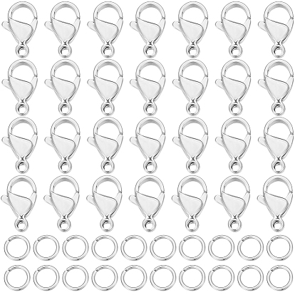 100шт 304 застежки-карабины из нержавеющей стали, с 100 шт. 304 соединительными кольцами из нержавеющей стали, для изготовления ювелирных изделий своими руками