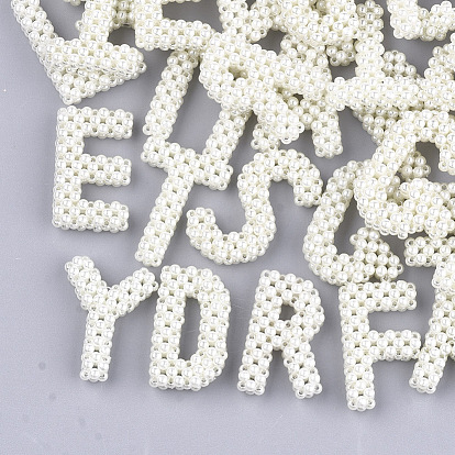 Handmade ABS Plastic Imitation Pearl Woven Beads, Mixed Letters