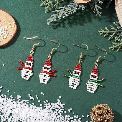 Серьги-подвески из круглого бисера Toho, снеговик, с 304 нержавеющей стали серьги крючки, золотые