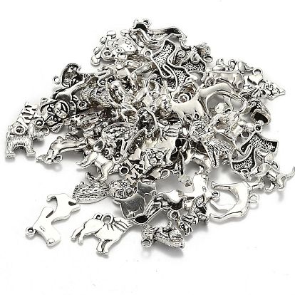 Tibetan Style Alloy Puppy Pendants, Dog Charms, Mixed Style, 15~47x8~34x1~13mm, Hole: 1~2mm
