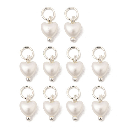 Подвески из искусственного жемчуга ABS, формы сердца, с серебряными 304 кольцами из нержавеющей стали