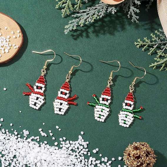 Серьги-подвески из круглого бисера Toho, снеговик, с 304 нержавеющей стали серьги крючки, золотые