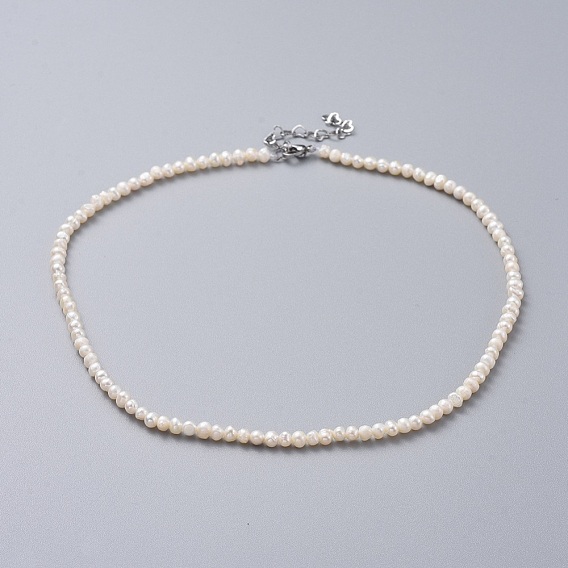 Natural Freshwater Pearl Necklaces, with 304 Stainless Steel Chain Extender and Kraft Paper Cardboard Jewelry Boxes