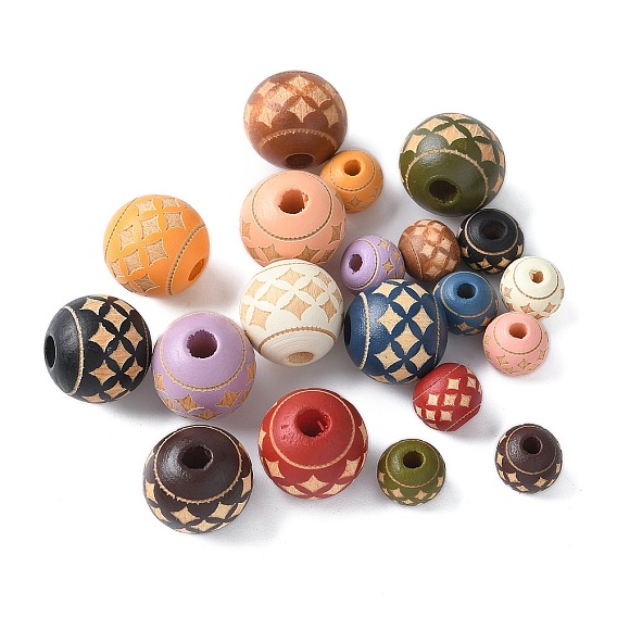 Деревянные бусины, круглые с рисунком звезд