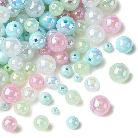 250g UV-beschichtete, schillernde, undurchsichtige Acrylperlen in Regenbogenfarben, Nachahmung Gelee, gemischte Größen, Runde