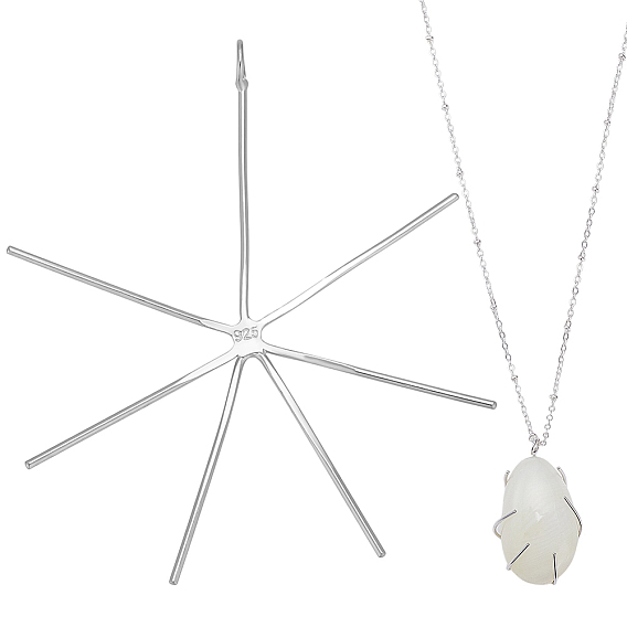 1 шт. 925 стерлинговое серебро 6 зубцы когтя подвеска пустая оправа кабошон, простые настройки крепления когтя, с печатью 925