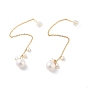Round Natural Pearl Stud Earrings for Women, Sterling Silver Ear Thread