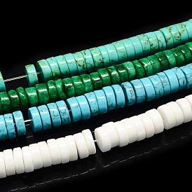 Синтетических нитей бирюзовые бусы, окрашенные, Heishi бусы, Диск / плоские круглые, 10x3~4 мм, отверстие : 1 мм, около 106 шт / нитка, 15.7 дюйм
