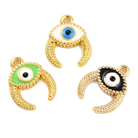 Golden Brass Enamel Pendants, Long-Lasting Plated, Evil Eye with Ox Horn