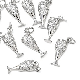 SHEGRACE Brass Clear Cubic Zirconia Pendants, Wine Glass Charms, Cadmium Free & Lead Free & Nickel Free