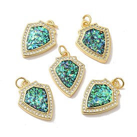 Rack Plating Brass Micro Pave Cubic Zirconia with Synthetic Opal Pendants, with Jump Ring, Lead Free & Cadmium Free, Long-Lasting Plated, Shield