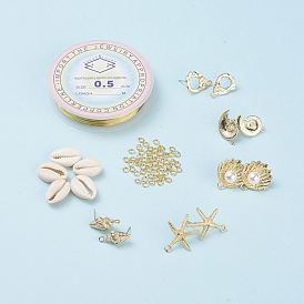 DIY Earring Making, with Alloy Stud Earring Findings, with Steel Pins, Copper Wire, Brass Jump Rings and Cowrie Shell