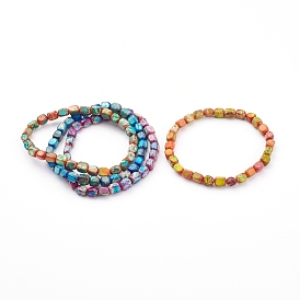 Natural Regalite/Imperial Jasper/Sea Sediment Jasper Beads Stretch Bracelets, Dyed, Cuboid