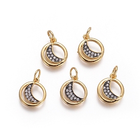 Латунь прелести, с микропаве из кубического циркония и прыжковыми кольцами, плоские круглые с луной