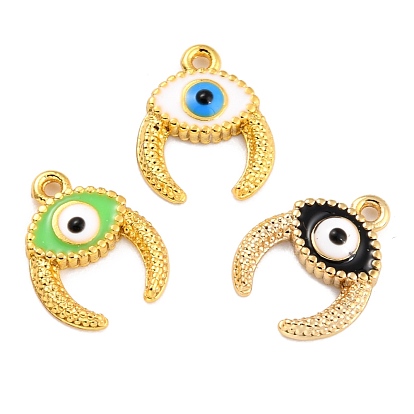 Golden Brass Enamel Pendants, Long-Lasting Plated, Evil Eye with Ox Horn