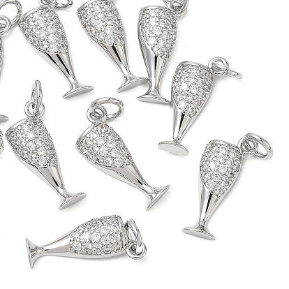 SHEGRACE Brass Clear Cubic Zirconia Pendants, Wine Glass Charms, Cadmium Free & Lead Free & Nickel Free