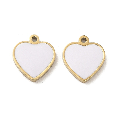 Ion Plating(IP) 316L Surgical Stainless Steel Charms, with Enamel, Real 18K Gold Plated, Heart Charm