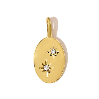 304 из нержавеющей стали горный хрусталь подвески, овальные амулеты, ионное покрытие (ip)