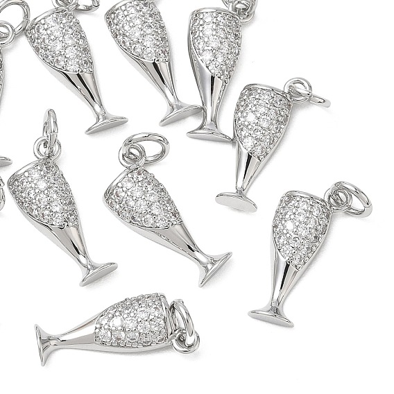SHEGRACE Brass Clear Cubic Zirconia Pendants, Wine Glass Charms, Cadmium Free & Lead Free & Nickel Free