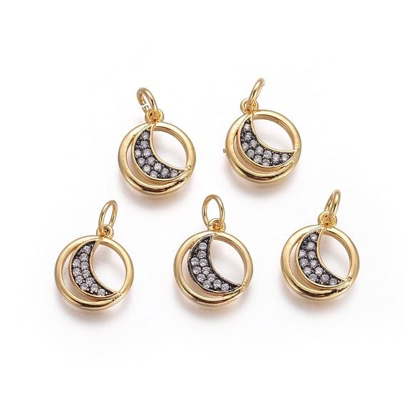Латунь прелести, с микропаве из кубического циркония и прыжковыми кольцами, плоские круглые с луной