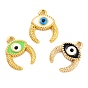 Golden Brass Enamel Pendants, Long-Lasting Plated, Evil Eye with Ox Horn
