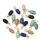 Natural Mixed Gemstone Pendants, Column Charms with Brass Findings, Golden, Mixed Dyed and Undyed