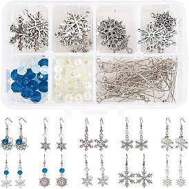DIY Ohrring machen, mit tibetischen Stil Legierungsanhänger, Glasperlen, Messing Ohrhaken, Augenstift und Eisenkopfstifte, Schneeflocke