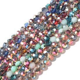 Hebras de perlas de vidrio galvanizado transparente, multi-color de chapado, facetado (32 facetas), rondo