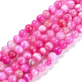 Natürliche gestreifte Achat- / Bandagatperlenstränge, gefärbt, Runde, Magenta, 6 mm, Bohrung: 1.2 mm, ca. 61~62 Stk. / Strang, 14.37~14.76'' (36.5~37.5 cm)