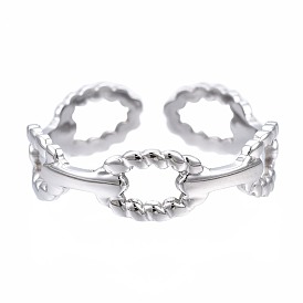 304 anillo de puño abierto con envoltura ovalada de acero inoxidable, anillo hueco grueso para mujer