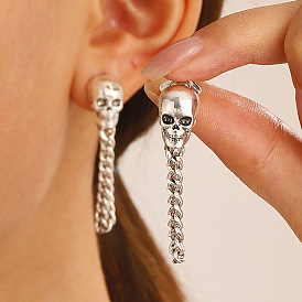 Vintage Punk Skull with Chain Charm Stud Earrings for Women, Perfect for Parties and Dates