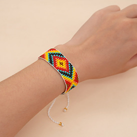 Colorful Geometric Abstract Indian Totem Unisex Bracelet with Miyuki Beads
