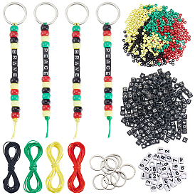 Сделай сам наборы для ключей, включая 304 кольца для ключей из нержавеющей стали, нейлоновый шнур, пластиковые шарики, Акриловые бусины