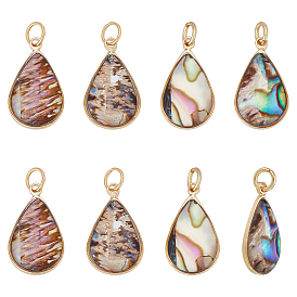 8 шт. подвески из натуральной ракушки пауа и эпоксидной смолы, латунные подвески-капли, с прыжковых колец