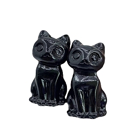 Natural Obsidian Cat Home Desktop Decoration, for Home Office Desk, Cat