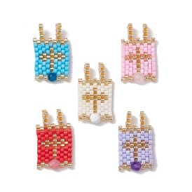 Glass Seed Beaded Pendants, with Natural Gemstone Beads, Rectangle