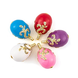 Brass Micro Pave Cubic Zirconia Pendants, with Enamel, Real 18K Gold Plated, Egg Charms