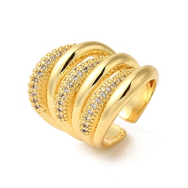 Brass Micro Pave Clear Cubic Zirconia Open Cuff Rings for Women