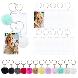 Брелок-подвеска из искусственного меха с мягким помпоном из сплава., с прямоугольными прозрачными пустыми акриловыми подвесками-брелоками, разнообразные, платина