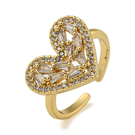 Heart Brass Micro Pave Clear Cubic Zirconia Open Cuff Rings for Women