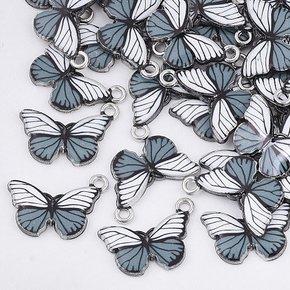 Printed Alloy Pendants, with Enamel, Butterfly, Platinum