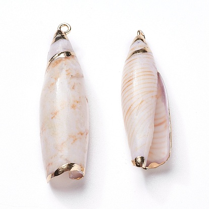 Shell Pendants, with Iron Findings, Spiral Shell, Light Gold