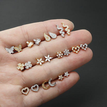 316l серьги-гвоздики из нержавеющей стали с микропаве из прозрачного кубического циркония