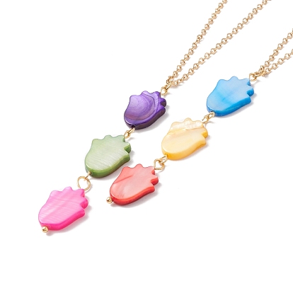 Natural Shell Tulip Pendant Necklace with 304 Stainless Steel Chains for Women, Golden